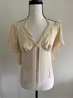 Bebe Cream Fringe Top